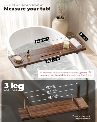 Acacia Wood Bathtub Caddy Tray - 34.6" Adjustable Bath Tray