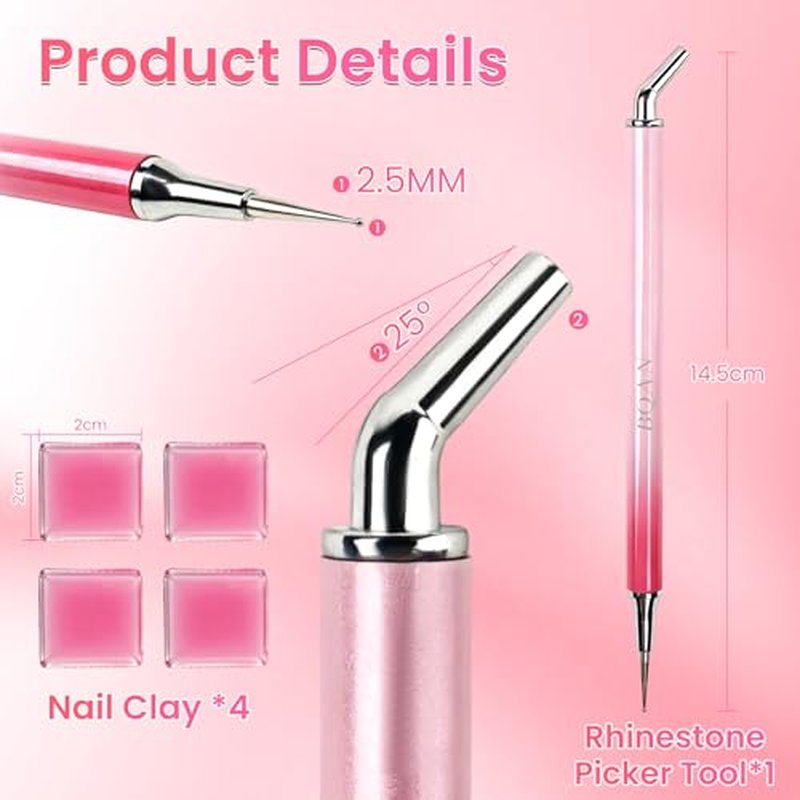 BQAN Dual-Ended Rhinestone Picker Tool with 4 Wax Clays for Nail Art