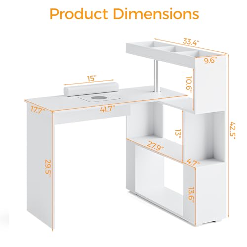 L-Shaped Manicure Table with Dust Collector & Storage