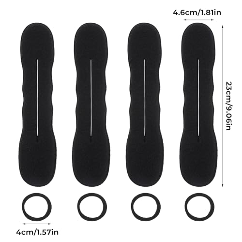Black Hair Bun Maker Set with Non-Slip Foam Curler & Ties - Reusable Styling Accessories