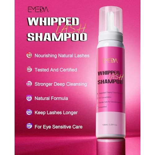 EMEDA Whipped Lash Shampoo Kit, Deep Cleanser Foam, 100ml Lash Cleaning Kit with Brush, Cleanser for Extension & Cluster & Strips Eyelash, Salon & Home Use Supplies (Unscented)