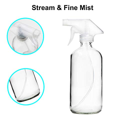 Youngever 4 Pack Empty Glass Spray Bottle, 16 Ounce Clear Glass Spray Bottle for Essential Oils with Extra Durable Trigger Sprayers