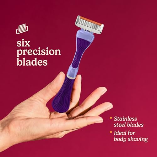 Women's 6 Blade Razor Set with Purple Grip Handle & Shower Hanger