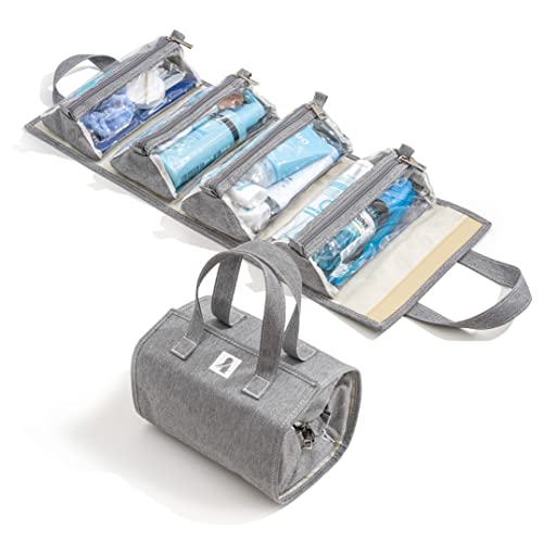 Hanging Roll-Up Makeup Bag/Toiletry Kit/Travel Organizer for Women - 4 Removable Storage Bags - Organize Make Up, Cosmetics, First Aid, Medicine, Personal Care, Bathroom, Palette/Brush Holder
