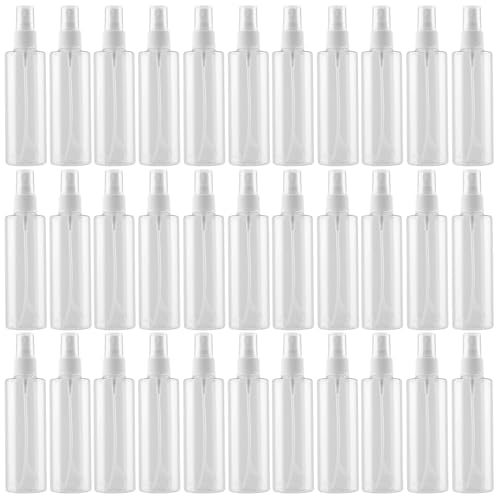 SINJEUN 50 Pack Clear Plastic Spray Bottles with Caps, 4 oz Spray Bottles Mist Sprayer, Refillable Empty Fine Mist Spray Bottle Mini Travel Size Spray Bottles, Leak Proof and BPA-Free