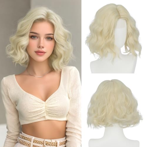 Haloo Blonde Bob Wig for Women - Lace Front Short Wavy Curly 11 Inch Platinum