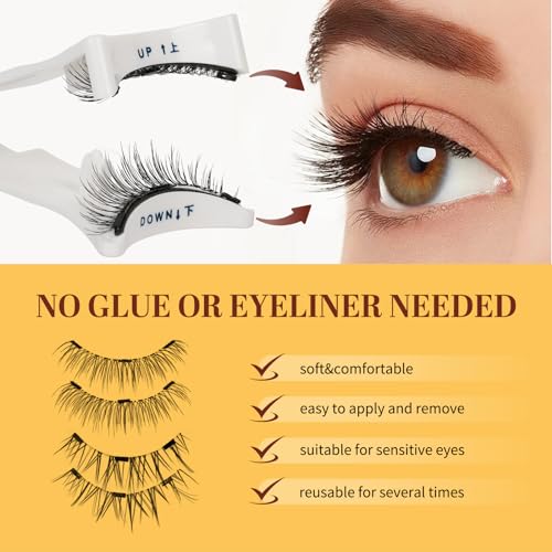 QUEWEL Magnetic Eyelashes 2 Pair Reusable Magnetic Eyelashes with Applicator No Glue Needed Eyelashes Cat Eye Natural Look Lash Clusters Kit Easy to Wear and Remove(A08)