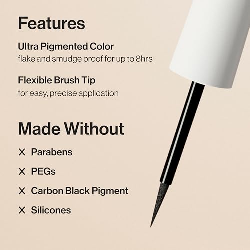 Honest Beauty Liquid Eyeliner Pen, Black Flake-Proof