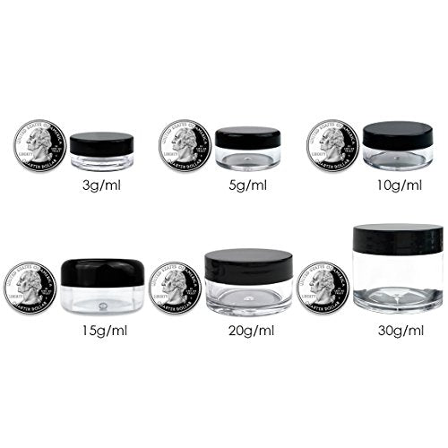 Beauticom 20 gram/20ml Empty Clear Small Round Travel Container Jar Pots with Lids for Make Up Powder, Eyeshadow Pigments, Lotion, Creams, Lip Balm, Lip Gloss, Samples (12 Pieces, Red)