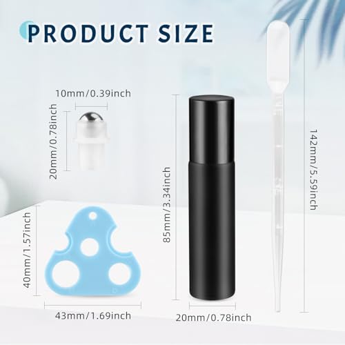 30PCS 10ml Matte Black Frosted Glass Essential Oil Roller Bottles with Stainless Steel Roller Ball,2 Opener,1 Plastic Pipettes,Refillable Container for Perfume Aromatherapy Deodorrant