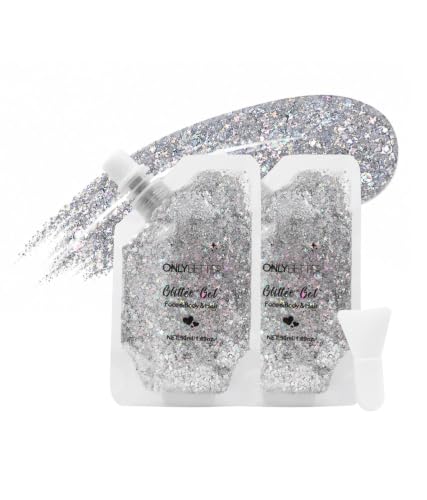 Silver Holographic Body Glitter Gel - Waterproof, 2 Pack
