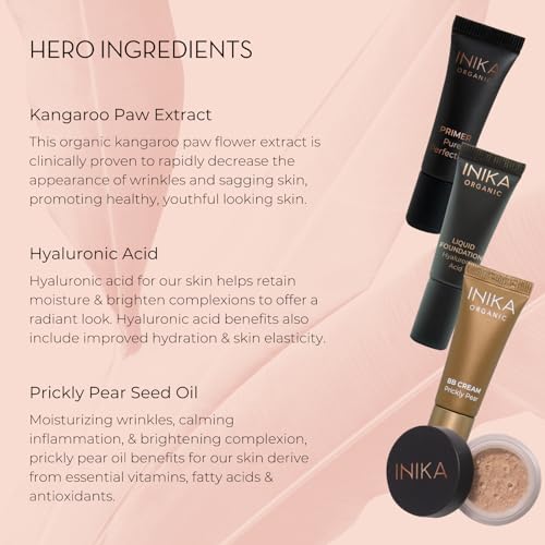 INIKA Organic Foundation Trial Set, Natural Mineral essentials kit, Vegan, Cruelty-Free, Paraben-Free, Rich in Antioxidants and Essential Fatty Acids, Comes in Sustainable Packaging - Light