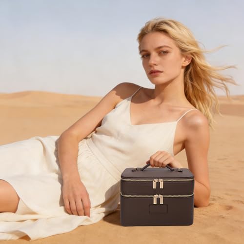 Large Makeup Bag Duo Vanity Case for Women Leather Makeup Case Travel Toiletry Bag Portable Double Layer Cosmetic Bag