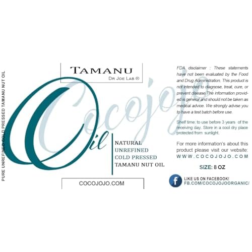 cocojojo Tamanu Oil - Pure Unrefined Cold Pressed Vegan Non GMO Carrier Oil 8 oz for Hair Skin Face Body Nails Cuticles All Natural Moisturizer Hydrating Nourishing - Packaging May Vary