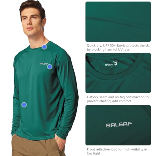 BALEAF Men's Sun Protection Shirts UV SPF T-Shirts UPF 50+ Long Sleeve Rash Guard Lightweight Hiking Summer Emerald Size S