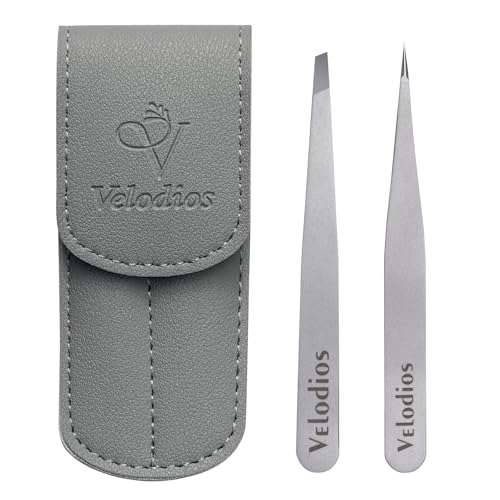 Tweezers for Eyebrows, Pointed TipTweezers for Women Facial Hair, Ingrown Hair Removal, Slanted and Pointed Tip Tweezers Set with PU Travel Case (Slant & Pointed Tweezers Set)