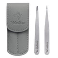 Tweezers for Eyebrows, Pointed TipTweezers for Women Facial Hair, Ingrown Hair Removal, Slanted and Pointed Tip Tweezers Set with PU Travel Case (Slant & Pointed Tweezers Set)