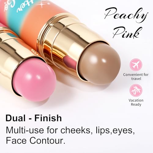 SPRINGSKY Dual-Ended Blush and Bronzer Stick - 2-in-1 Cream Face Contour & Cheek Makeup, Hydrating & Buildable Color, Natural Glow for Women