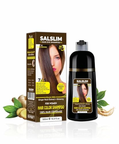 SALSLIM Dark Brown Hair Dye Shampoo 7-in-1 Natural Color Gray Coverage