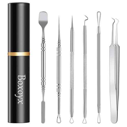Pimple Popper Tool Kit - Boxoyx 6 Pcs Pore Prep Blackhead Remover Comedone Extractor Kit with Box for Quick and Easy Removal of Pimples, Blackheads, Zit Removing, Forehead,Facial and Nose (Silver)