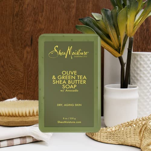 SheaMoisture Soap, Olive & Green Tea Shea Butter Hand, Face & Body Soap 4-Pack – Natural Soap for Dry, Aging Skin, 8 Oz Ea