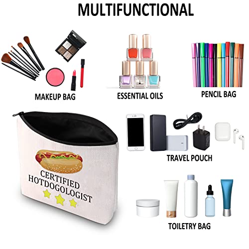 G2TUP Hot Dog Lover Gift Certified Hotdogologist Makeup Bag Hot Dogs Cosmetic Bag Food Lover Gift Sausages Lover Gift Zipper Travel Pouch (Certified Hotdogologist White Bag)