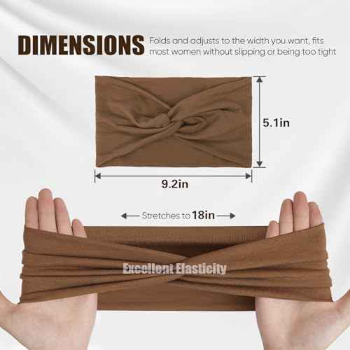 Headbands for Women, Non Silp Wide Hair Bands, Elastic Thick Head Bands, Stretchy Soft Sports Sweat Bands for Spa Workout Running Gym, Twist Knotted Cotton Cloth Turban Hair Accessories 6Pcs