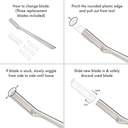 Tweezerman Stainless Steel Facial Razor with 3 Replacement Blades - Peach Fuzz & Skin Exfoliation Tool