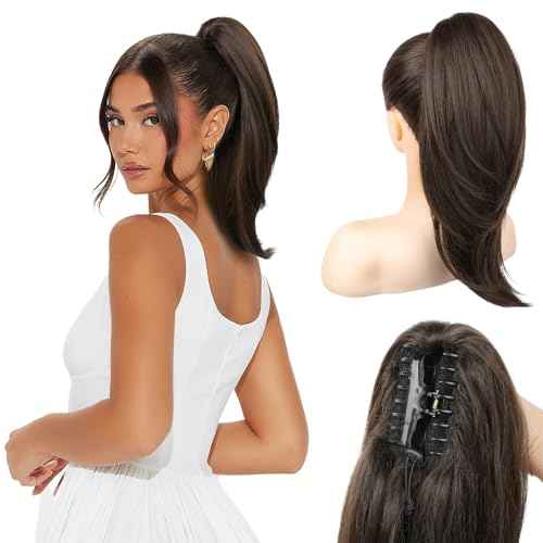 Ponytail Extension ? 16¡± Claw Clip in Ponytail Hair Extensions Natural Soft Synthetic High Pony Tail Hairpieces for Women (Chocolate Brown, 16 inch)