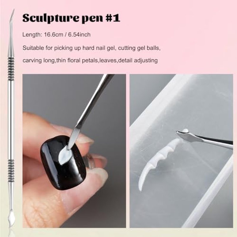 3D Nail Art Sculpture Pen Set - Double-Head Stainless Steel (3 Pcs)