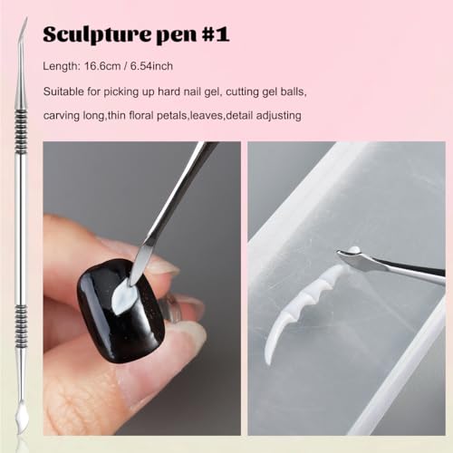 3D Nail Art Sculpture Pen Set - Double-Head Stainless Steel (3 Pcs)