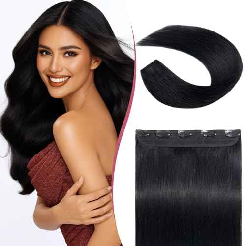 Clip In Hair Extensions for women One Piece 5 Clips Real Human Remy Hair Extension Long Straight Hairpieces for women 22 Inches #01 Jet Black