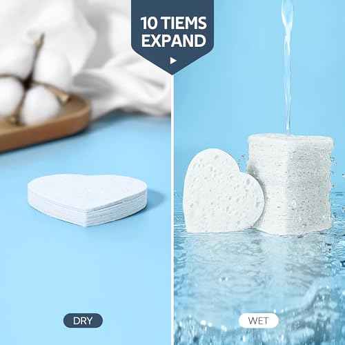 GAINWELL 50-Count Heart Shape Compressed Facial Sponges for Daily Facial Cleansing and Exfoliating, 100£¥ Natural Cosmetic Spa Sponges for Makeup Remover, White