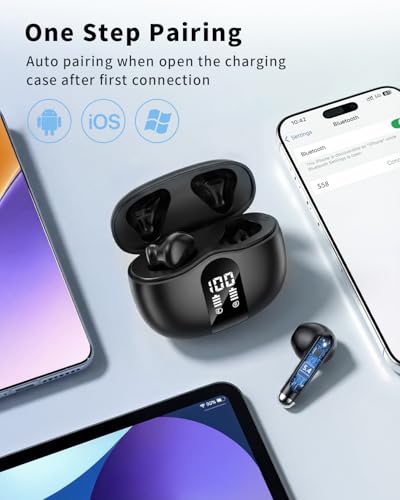 XIAOWTEK Wireless Earbuds with Noise Cancelling Mic - 50H Playtime, Bluetooth 5.4, IP7 Waterproof