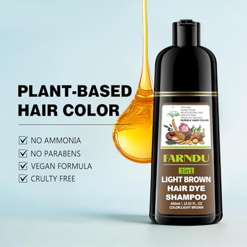 Light Brown Hair Dye Shampoo - 100% Gray Coverage, Ammonia Free