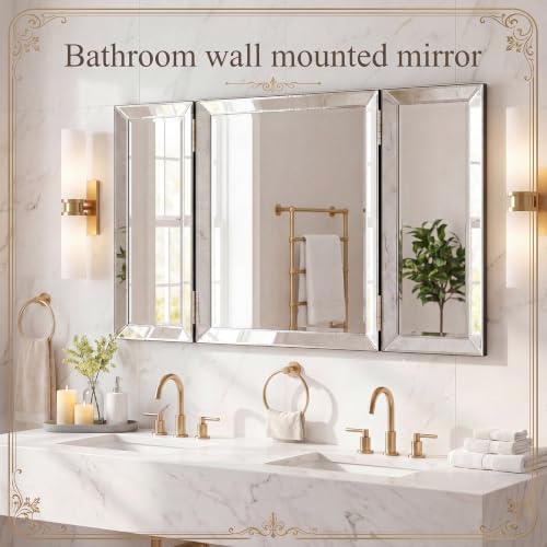 Wonderjune Trifold Vanity Mirror 21" x 31" Silver Frame 3-Way