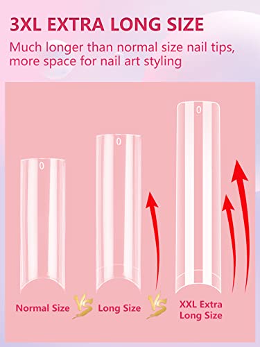 LIONVISON 3XL No C Curve Clear Square Nail Tips - 504 Pcs Extra Long