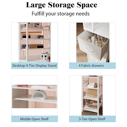 Manicure Table with Drawers & Power Outlet - White Nail Desk