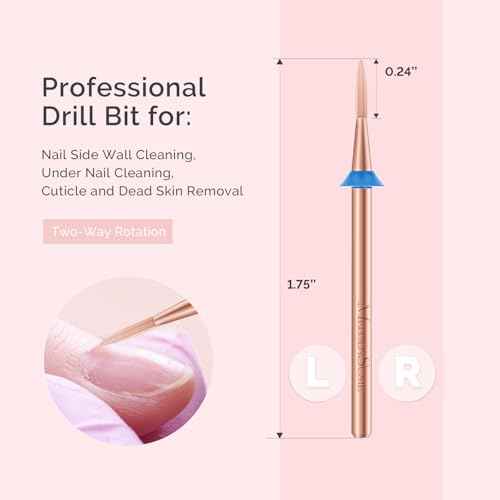 MelodySusie Flame Hexagon Nail Drill Bit, Professional Safety Carbide Under Nail Cleaner for Cuticle Dead Skin Nail Prepare, Two Way Rotate, Manicure Nail Salon Supply, M, Rose Gold