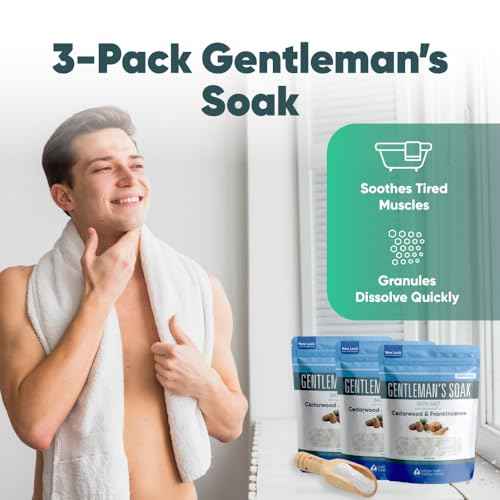 Gentleman's Bath Salt (3-Pack Plus Scoop) Bath for Men with Pure Essential Oils in BPA Free Pouch with Press-Lock Seal Made in USA 3-Pack of 2-lbs, 6-lbs Total