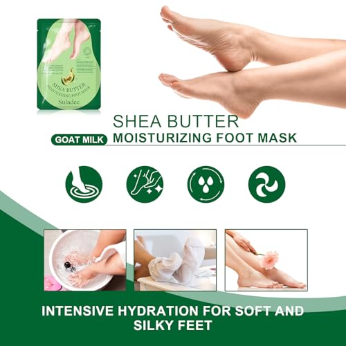 SULADEC Moisturizing Foot Mask - Shea Butter & Goat Milk, 5 Pairs