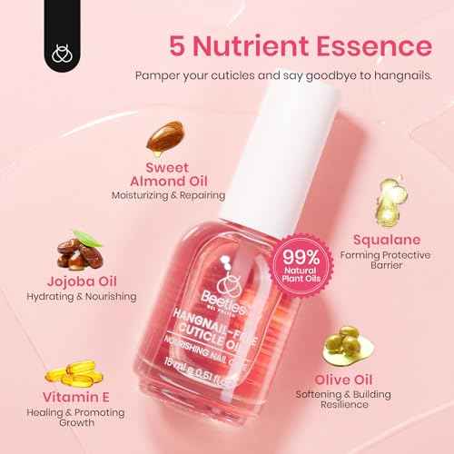 Beetles Cuticle Oil for Nail & Cuticle Care, 15ml Natural Rose Smell Oil with Vitamin E Nourish Condition Dry Stronger Nails SPA & Hand Manicure DIY Salon Needs Gifts for Her Women