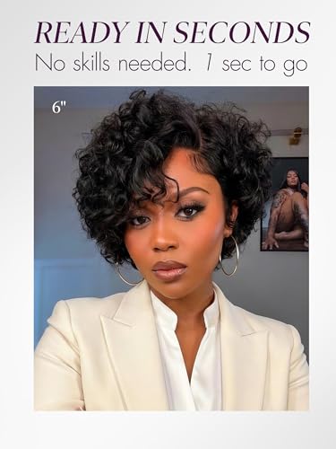 LUVME 6in Curly Pixie Wig - Glueless Water Wave, Black Pixcut Ready-to-Wear