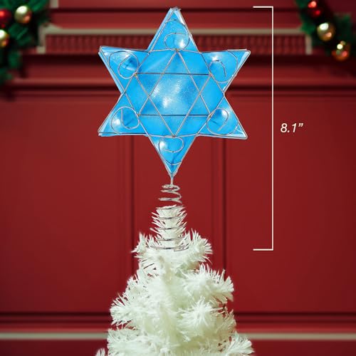 Kurt Adler UL 10-Light LED Silver and Blue Hanukkah Star Shimmer Treetop