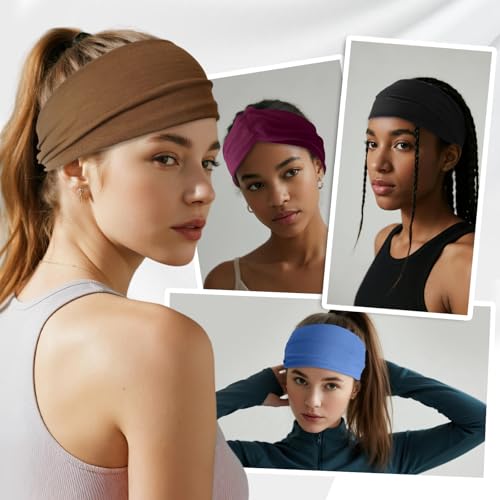 HSEM Non-Slip Wide Headbands for Women - 6-Pack Soft Cotton Bands