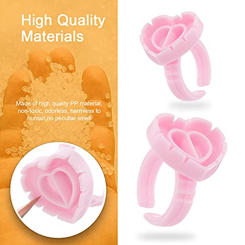 300PCS Heart Shape Eyelash Extension Rings, Lash Glue Cup for Volume Lashes Fan, Eyelash Extension Lash Rings