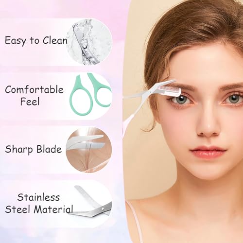 Eyebrow Trimmer Scissors Set - Stainless Steel Razor & Detachable Comb, Gentle & Portable