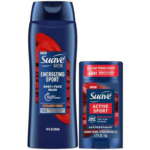Suave Men¡¯s Body Wash, Energizing Sport + Antiperspirant Deodorant for Men, Active Sport, Bergamot & Wood, 48H Sweat & Odor Protection (2 Piece Set)