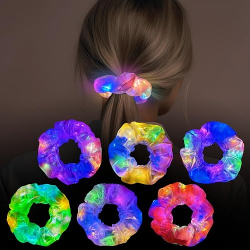 LED Light Up Hair Scrunchies 6 Pack - 3 Modes Glow
