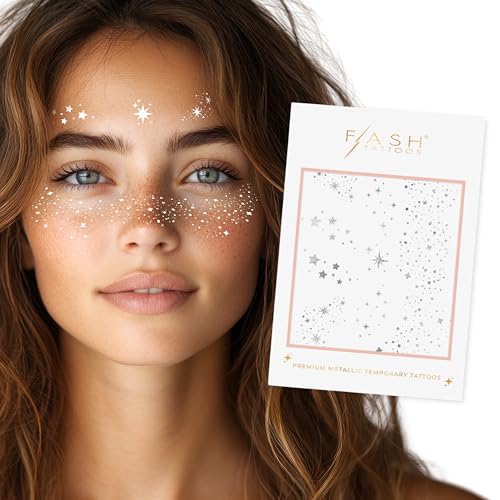 Flash Tattoos Fairy Dust Silver Glitter Freckles - 23 Metallic Face Patches
